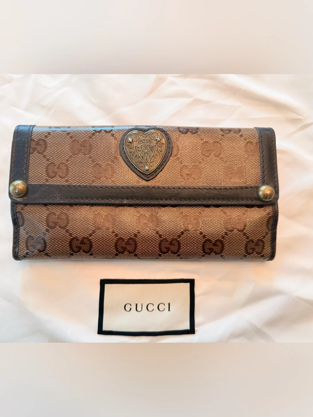 Authentic Gucci GG Crystal hysteria Heart bifold continental wallet - Picture 1 of 6